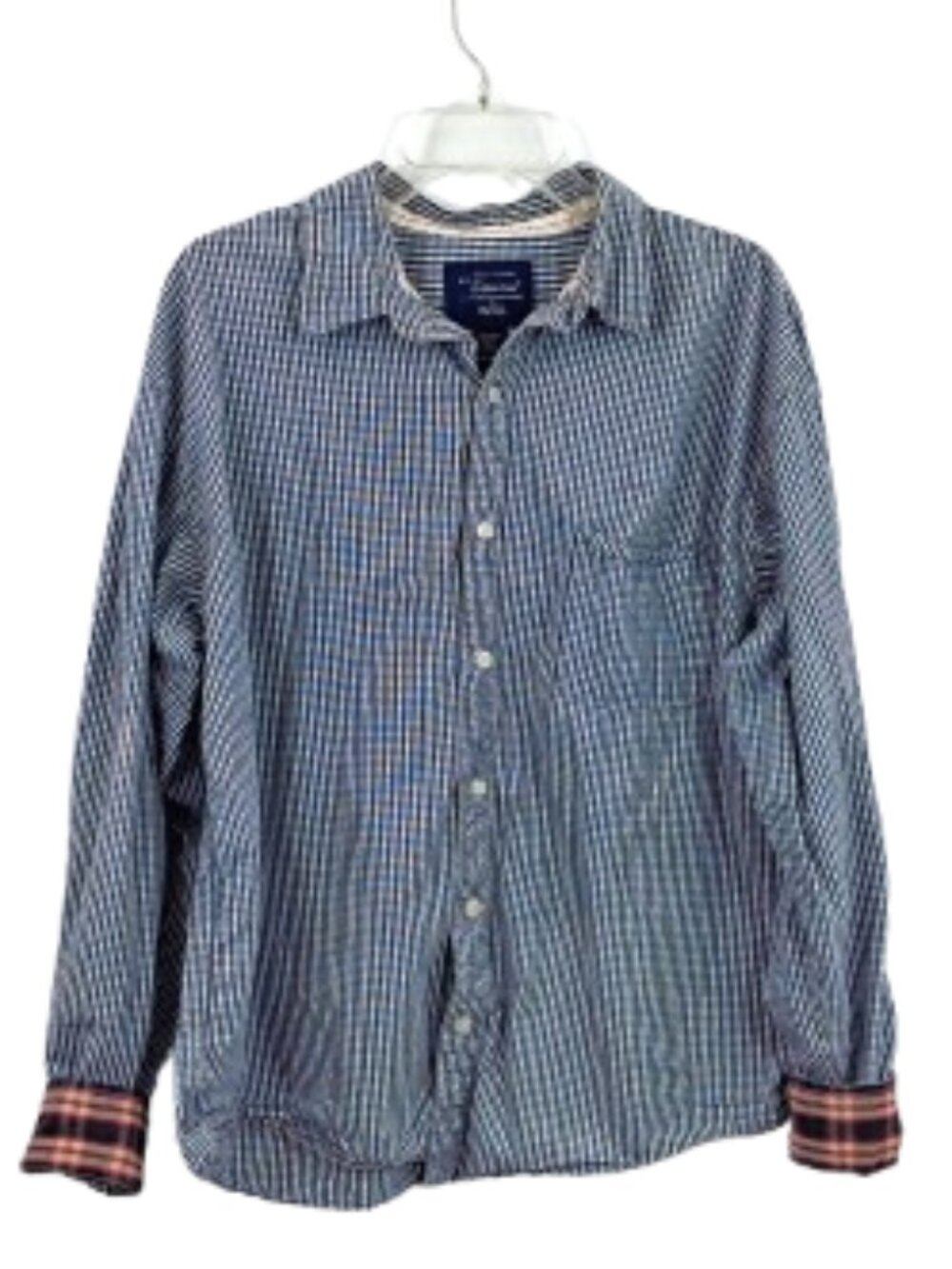 Men's Casual Button Down Shirt Blue White Check Print Sz XL, U.S. Expedition